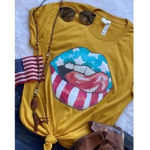 Patriotic Mustard American Flag Sexy Lip Tee